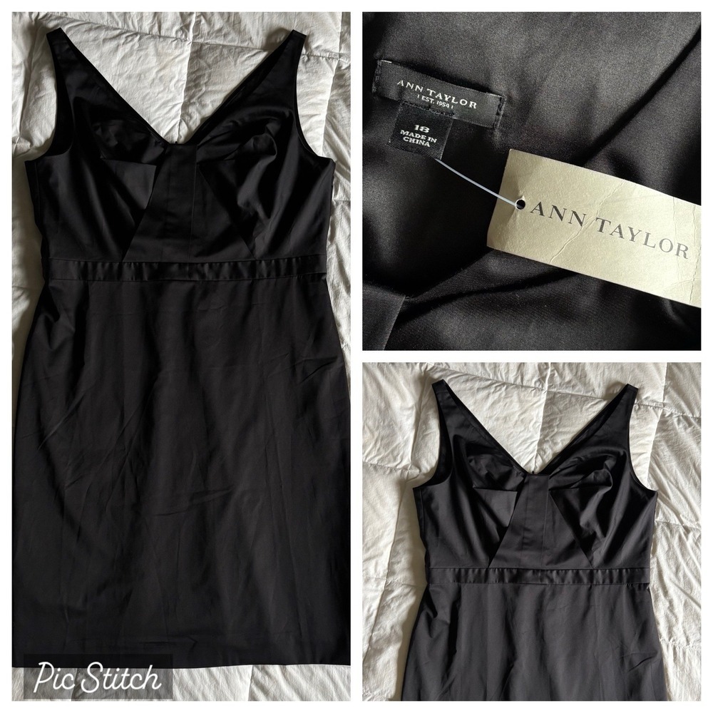 NWT Ann Taylor V-Neck Sheath Dress Bi-Stretch Womens 18 Black Career Party LBD